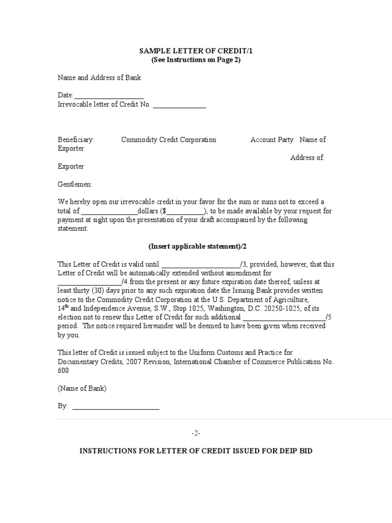 Sample Letter of Credit | PDF | Commodity Credit Corporation | Letter