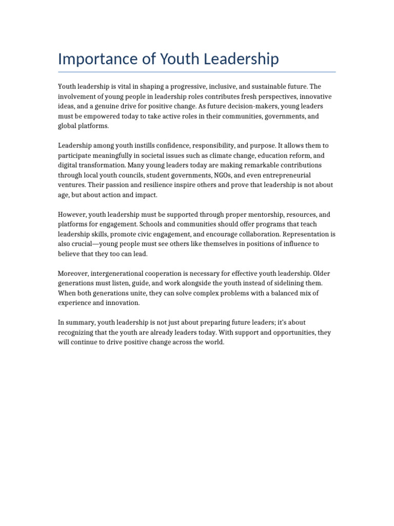 The Vital Role of Youth Leadership | PDF