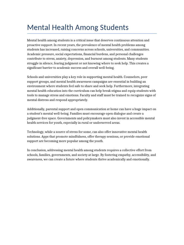 Student Mental Health Support Strategies | PDF