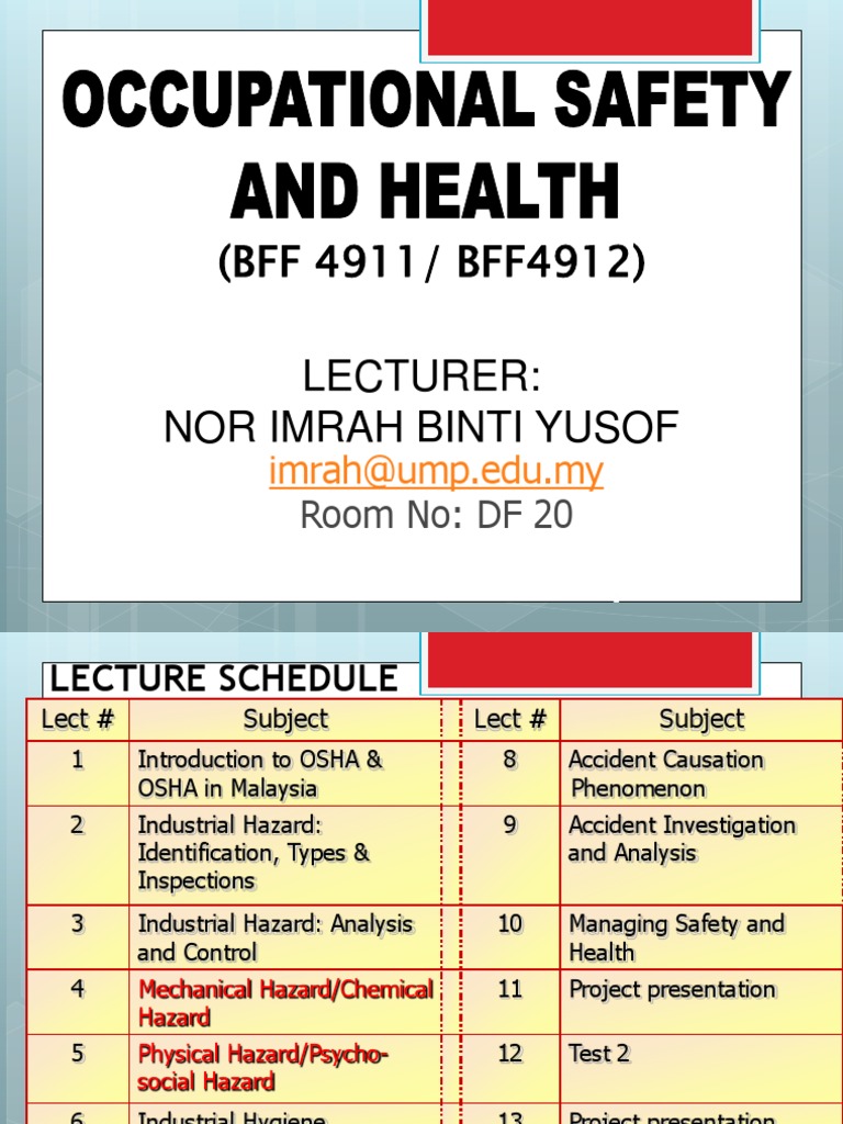 Lect1 Into To Osha Occupational Safety And Health Administration Occupational Safety And Health