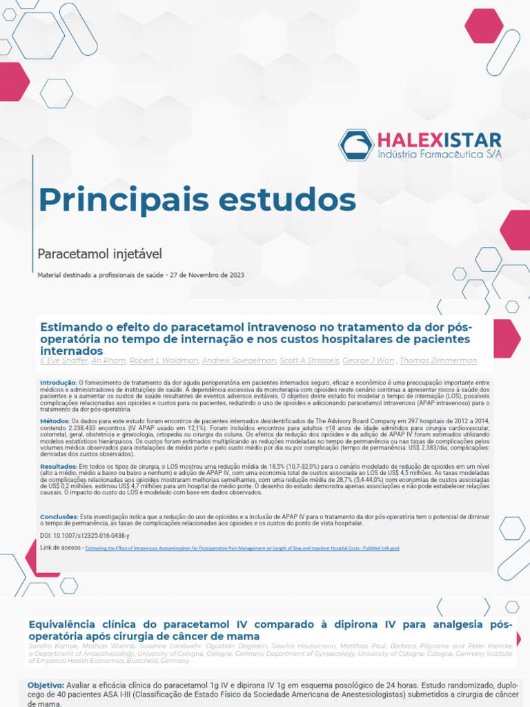 Efeitos do Paracetamol IV na Dor Pós-Operatória | PDF | Opioide ...