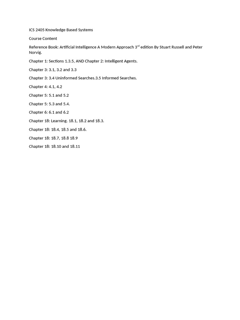 ICS 2405 Knowledge Based Systems | PDF
