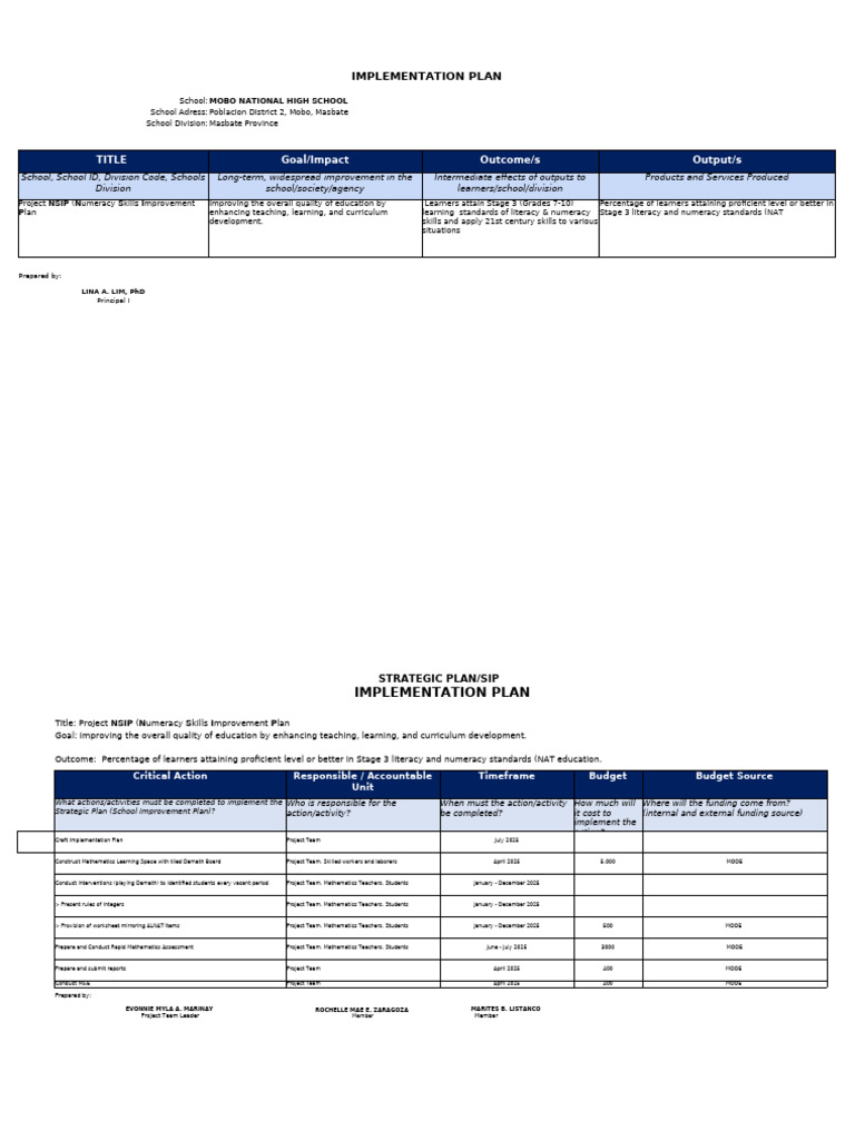 Numeracy Skills Improvement Plan | PDF | Literacy | Curriculum