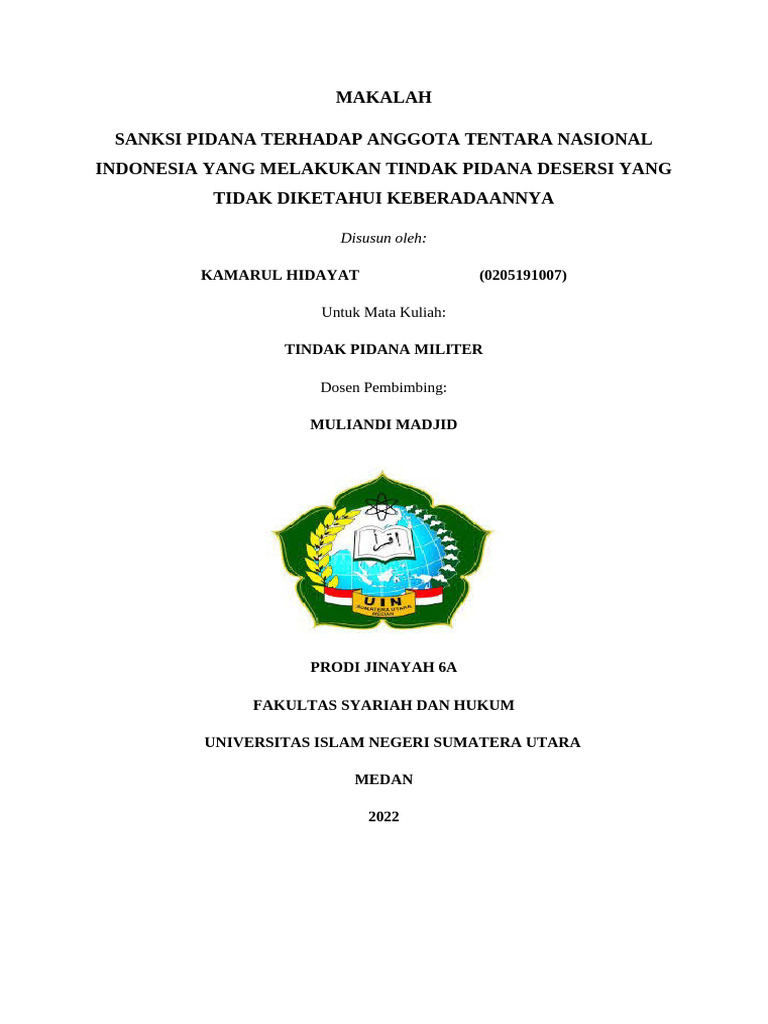 Sanksi Desersi TNI: Analisis Hukum Pidana | PDF