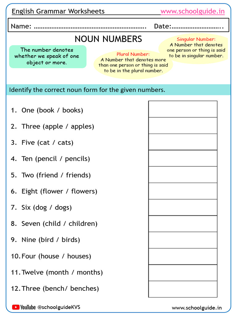 Singular and Plural Nouns Worksheet | PDF