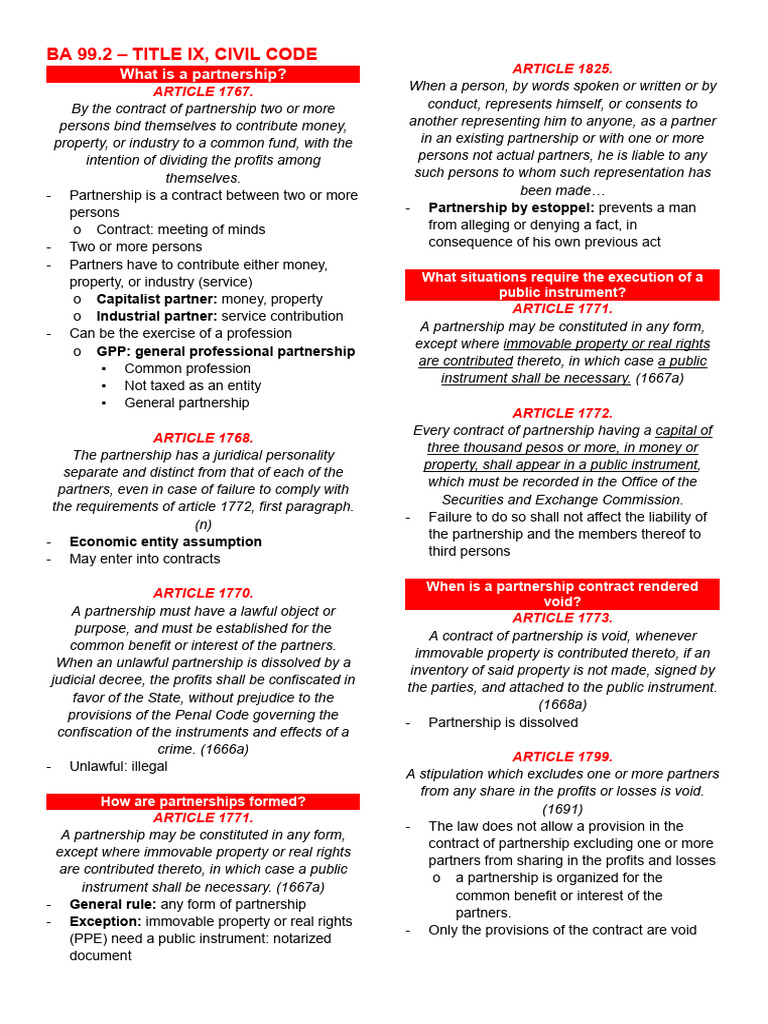 Ba 99.2 - Title Ix Civil Code | PDF | Partnership | Debits And Credits