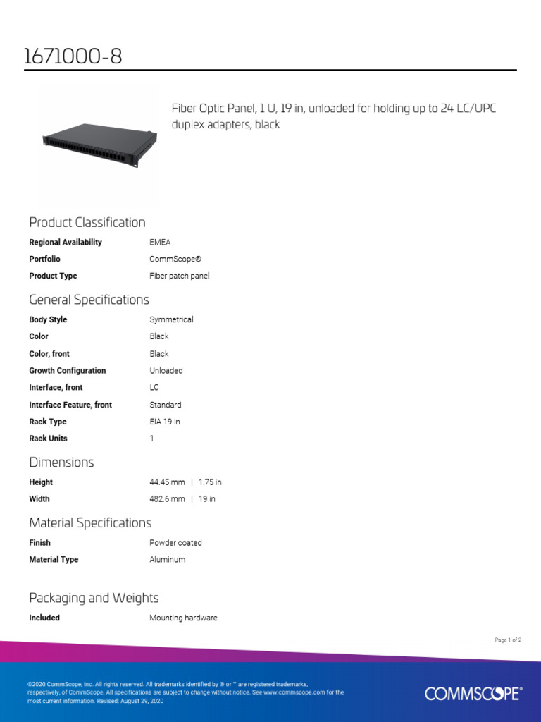 Fiber Optic Patch Panel Specifications | PDF