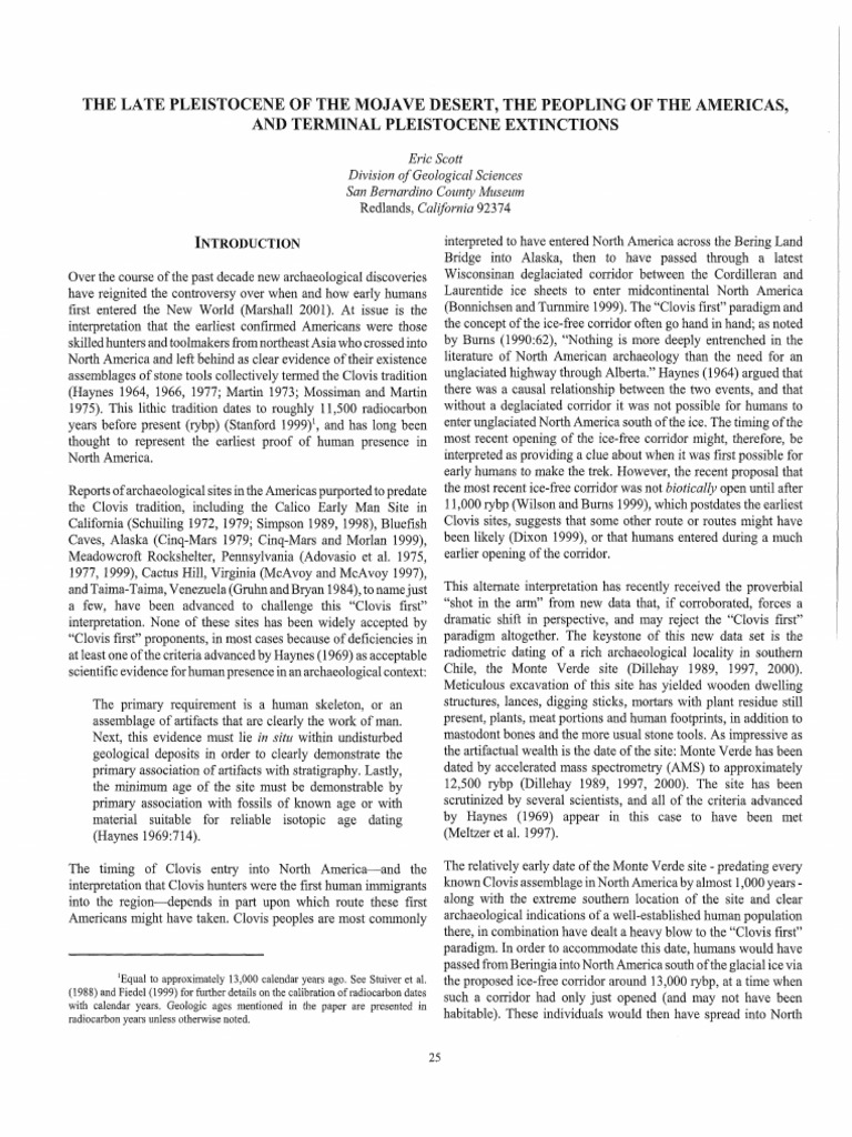 Late Pleistocene of The Mojave Desert, The Peopling of The Americas and ...