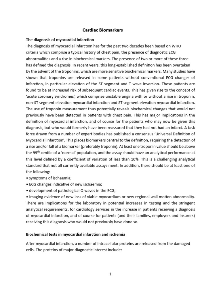 Cardiac Biomarkers Prereading Edit | PDF | Myocardial Infarction ...