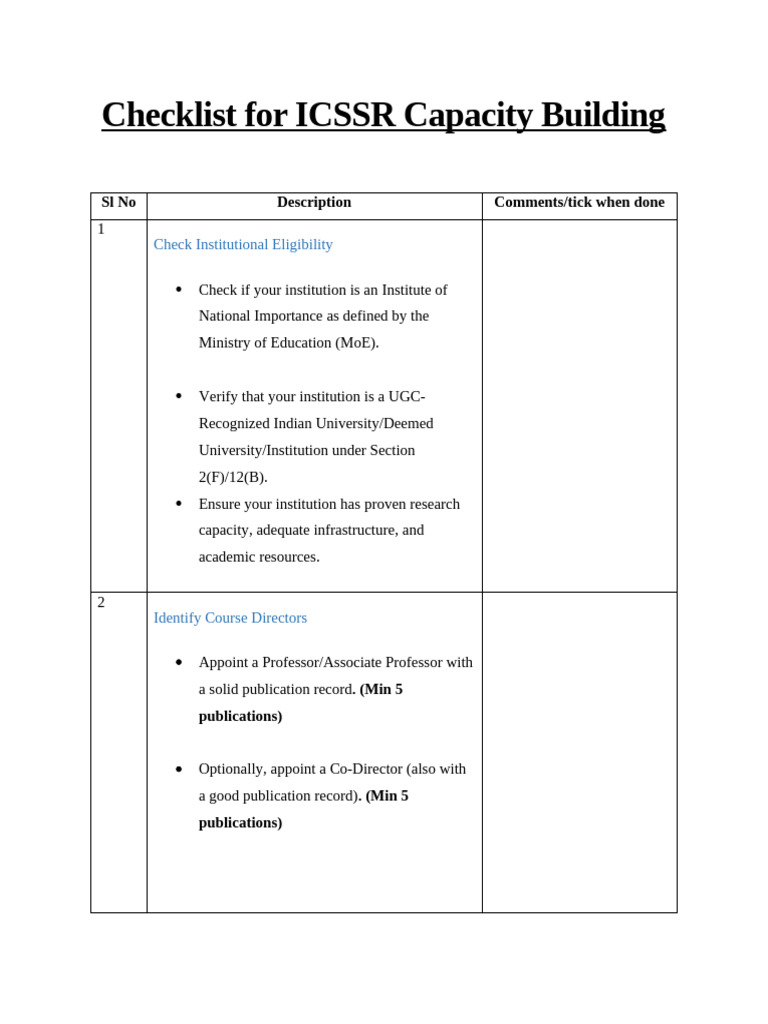 Checklist For ICSSR Capacity Building | PDF | Budget | Expense