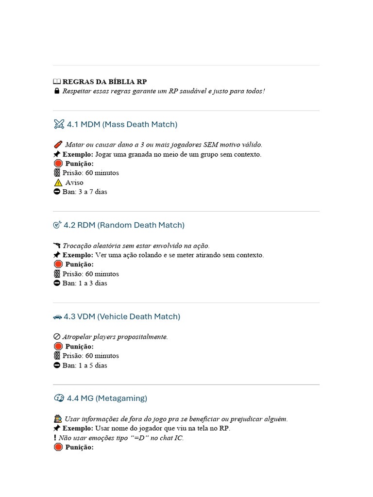 Regras da Bíblia RP: Guia Completo | PDF