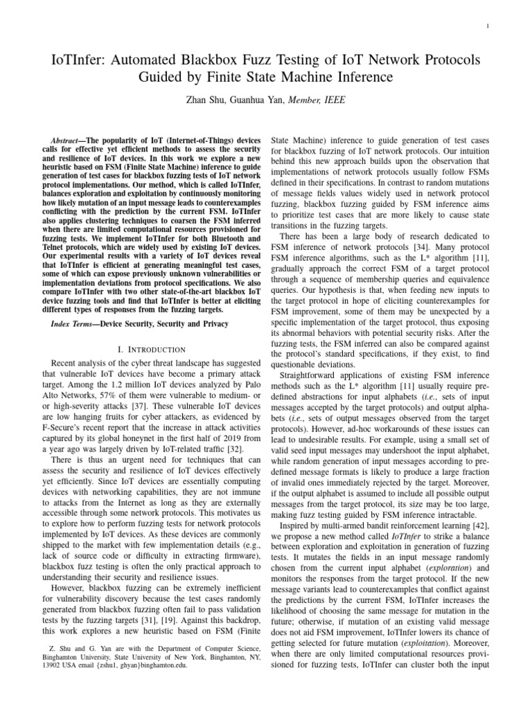 IoT Device Fuzz Testing via FSM Inference | PDF | Internet Of Things ...