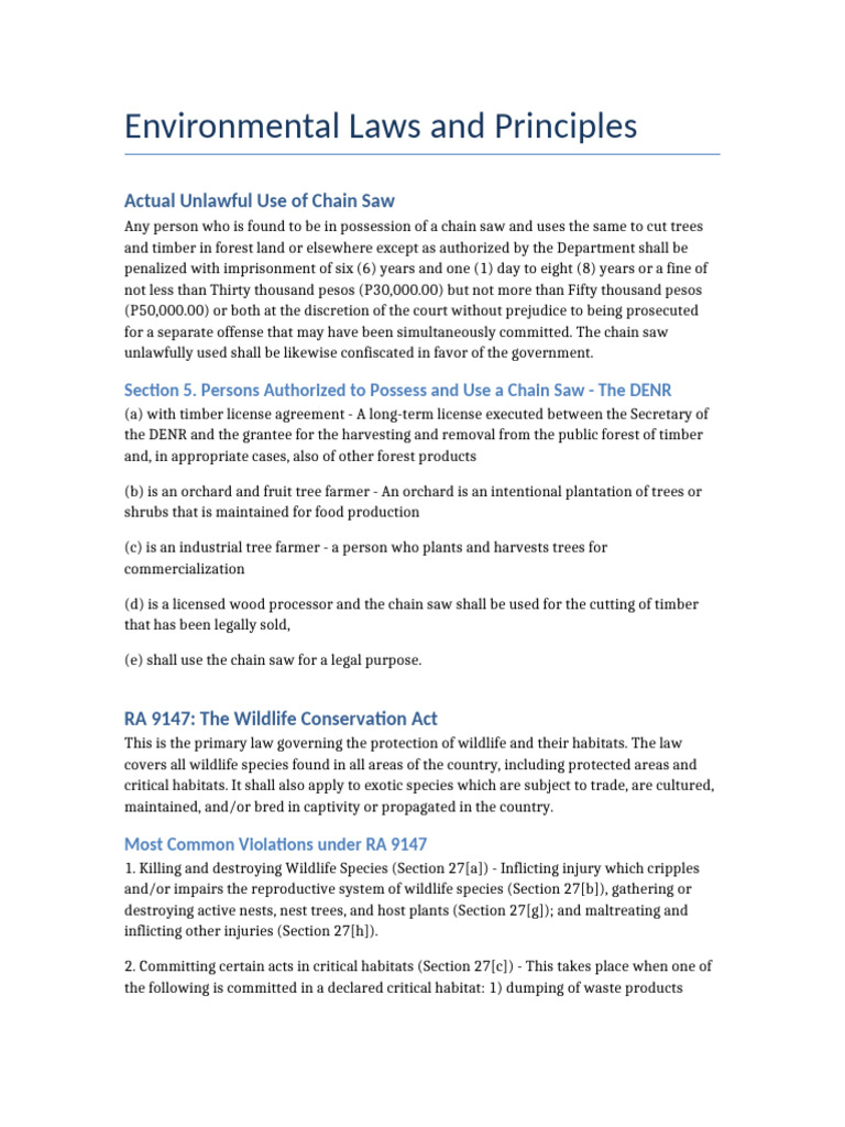 Environmental Laws and Principles | PDF | Sustainability | Wildlife