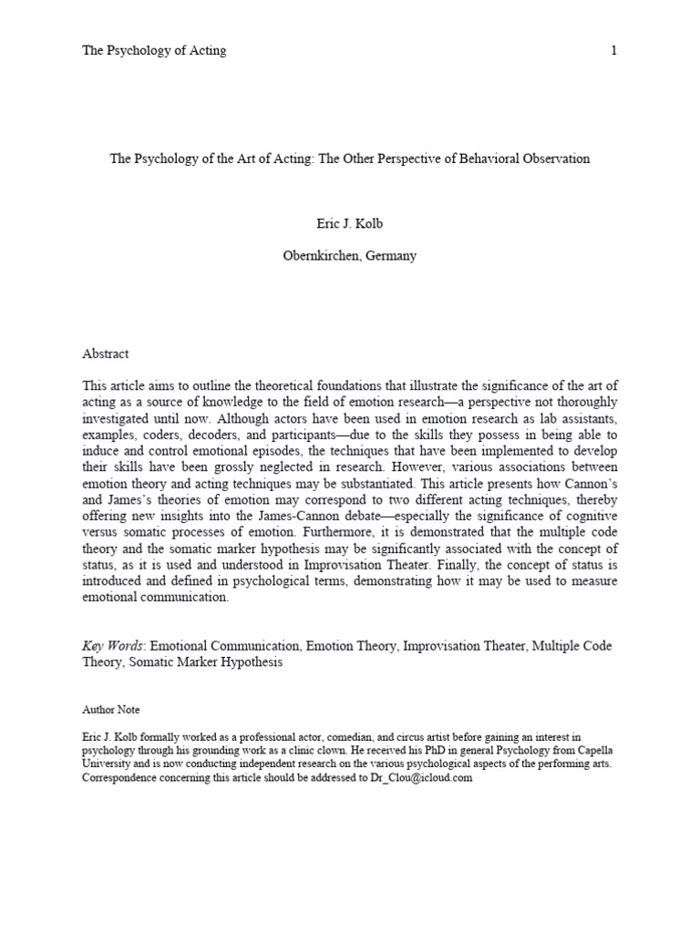 Insights on Acting and Emotion Theory | PDF | Emotions | Psychology