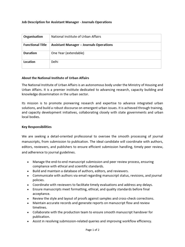Assistant Manager - Journals Operations | PDF | Databases
