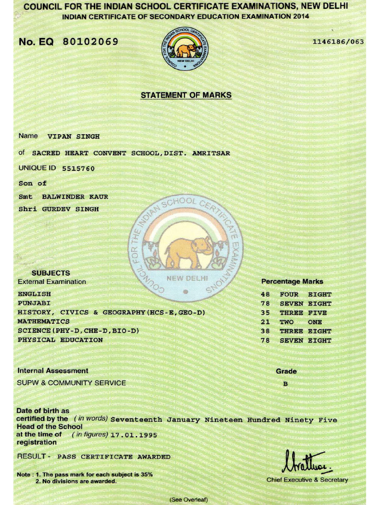3 10TH Marksheet | PDF