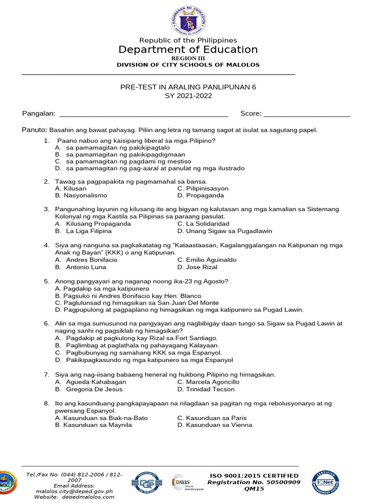 AP 6 Test Items | PDF
