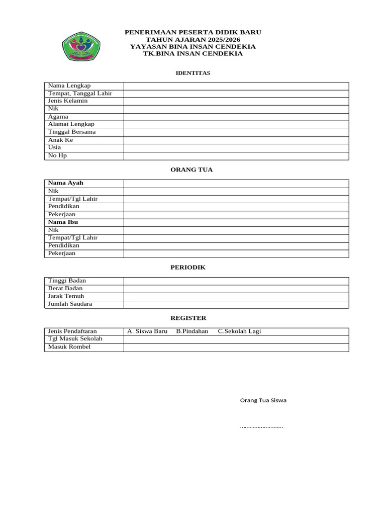Formulir Peserta Didik Baru Pdf