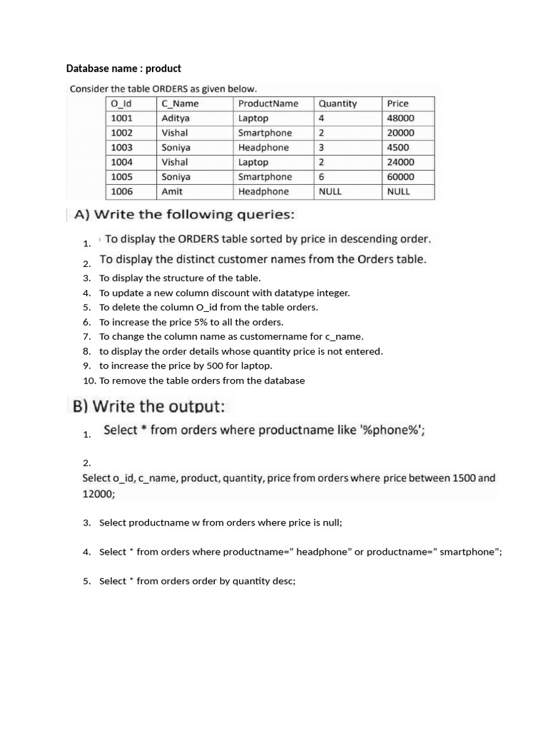SQL Commands for Product Database Management | PDF
