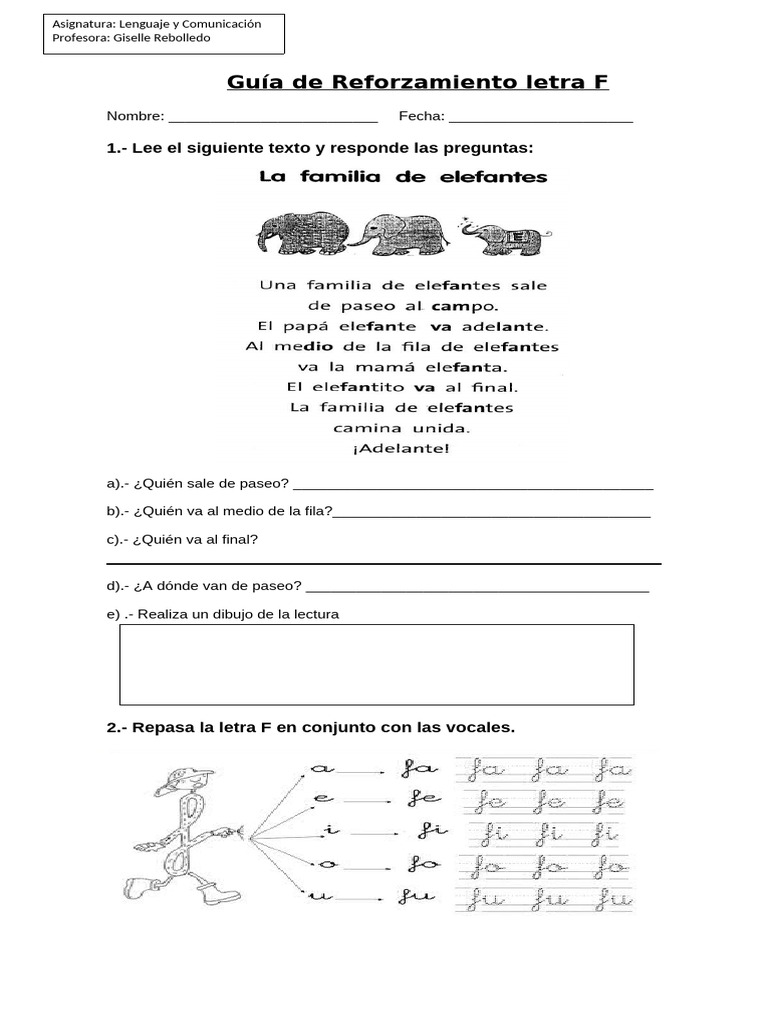 Guia de Reforzamiento Letra F | PDF