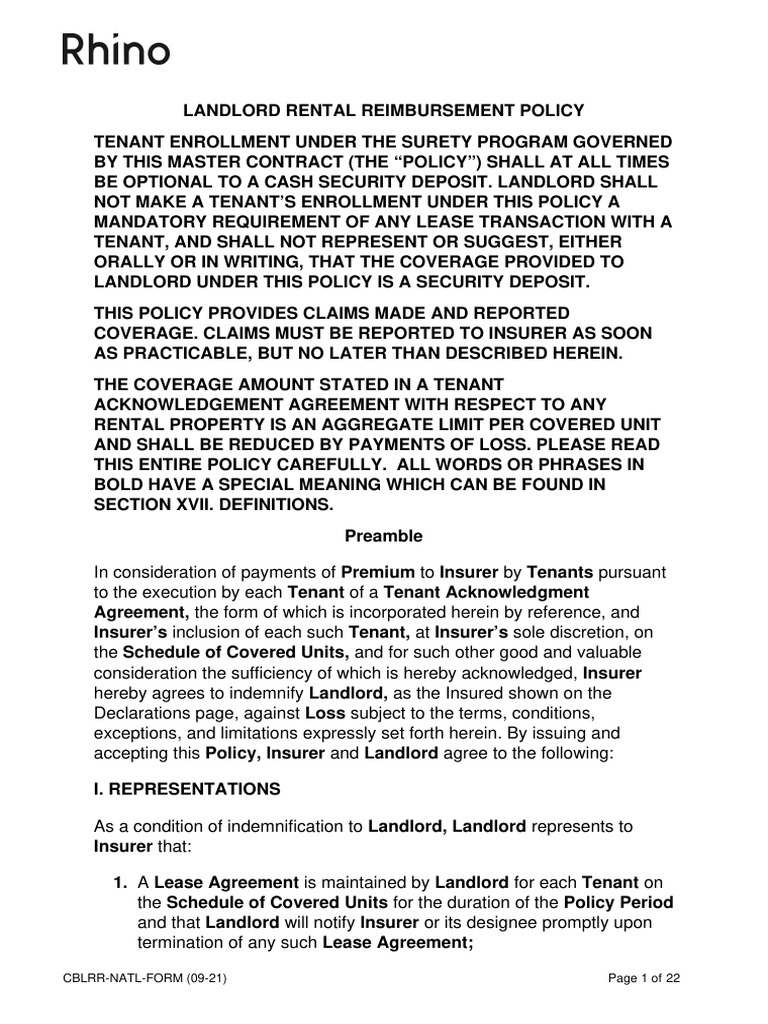 CLB Il 01 Clear - Blue Policy Form | PDF | Lease | Leasehold Estate