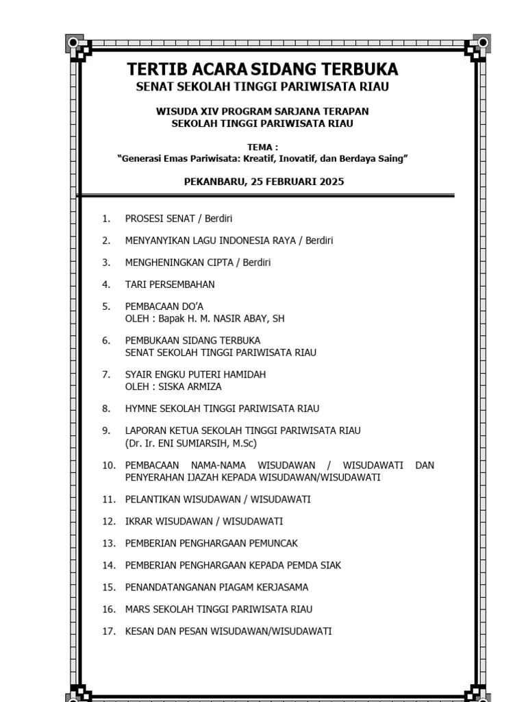 Wisuda XIV STP Riau: Generasi Emas Pariwisata | PDF
