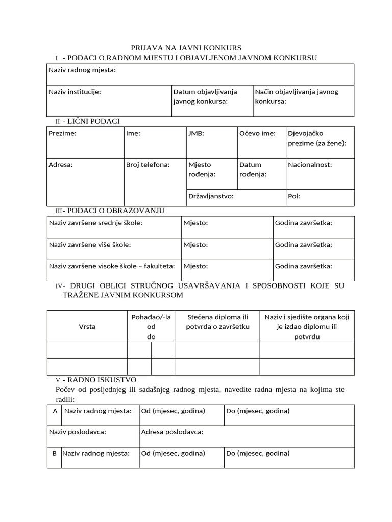 Obrazac Prijave | PDF