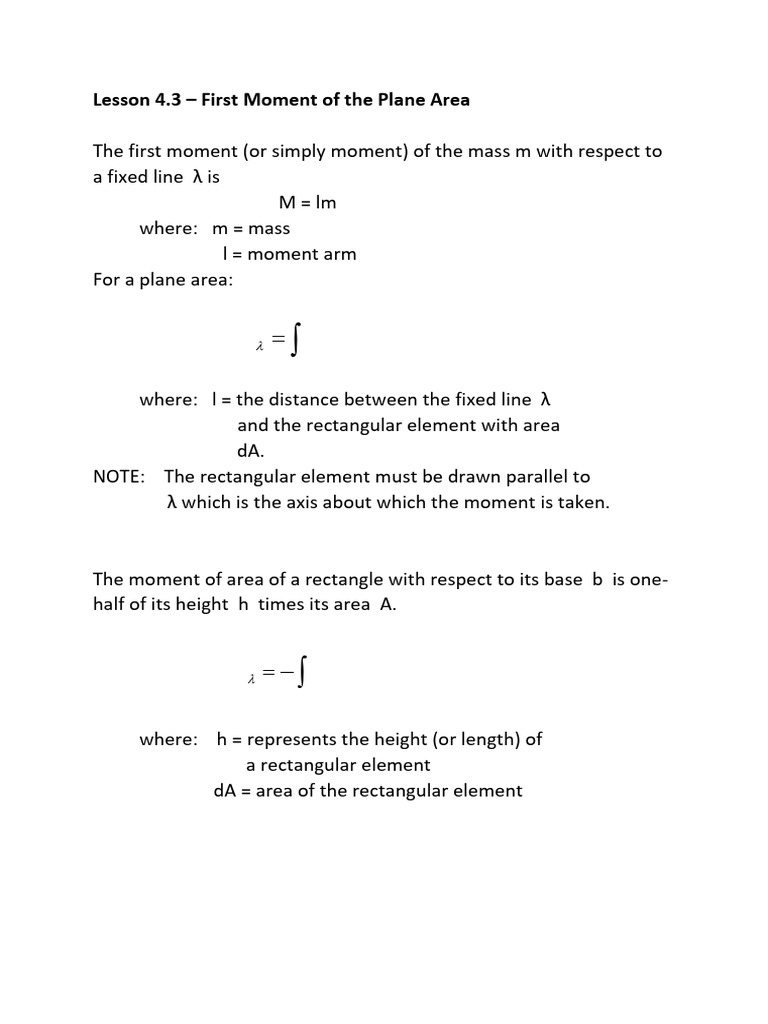 First Moment and Centroid of Areas | PDF | Area | Classical Geometry