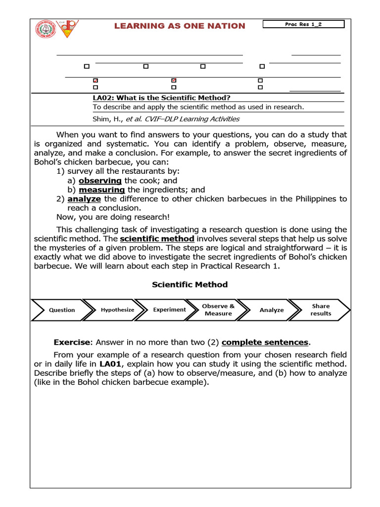 Prac Res 1 LAS 02 What Is The Scientific Method | PDF | Scientific ...