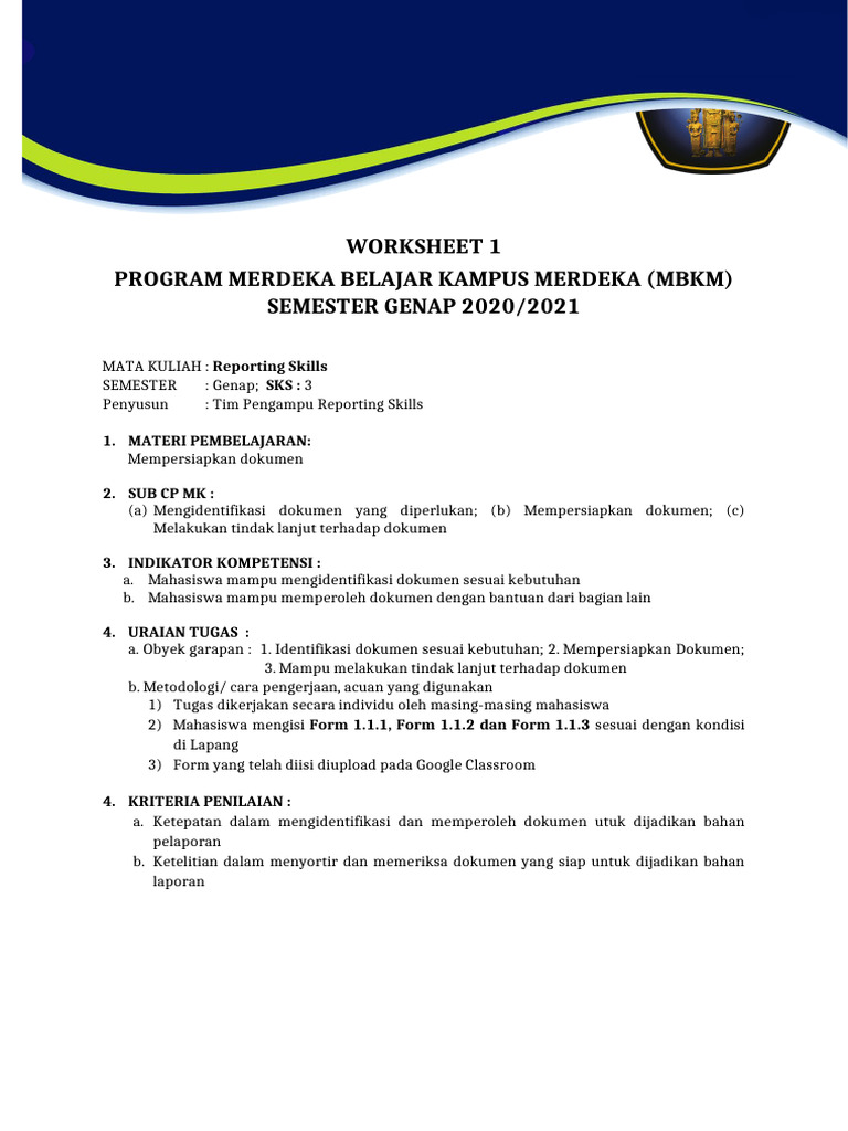 Worksheet 1 - Reporting Skill | PDF