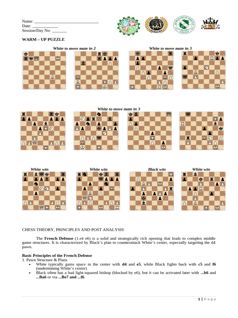 Day 4 Mjca Training French Defense | PDF | Abstract Strategy Games ...