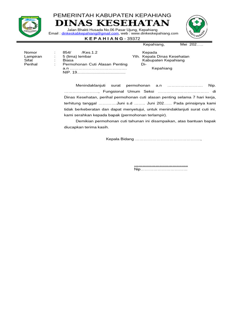 Contoh Surat Cuti Pdf