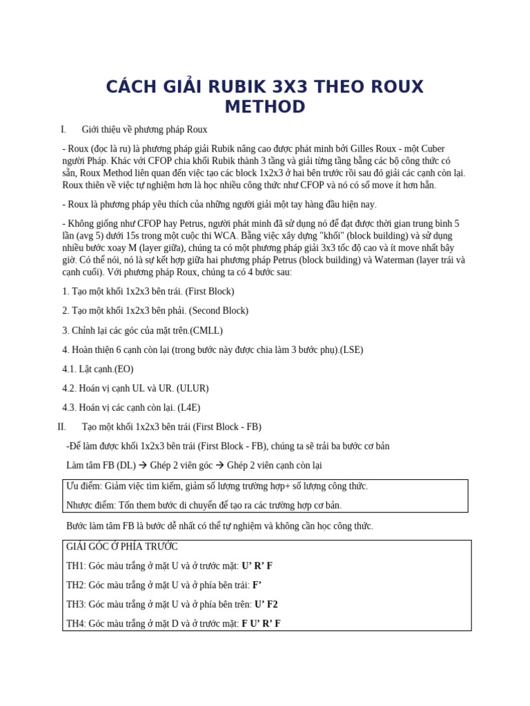 Cách Giải Rubik 3x3 Theo Roux Method | PDF