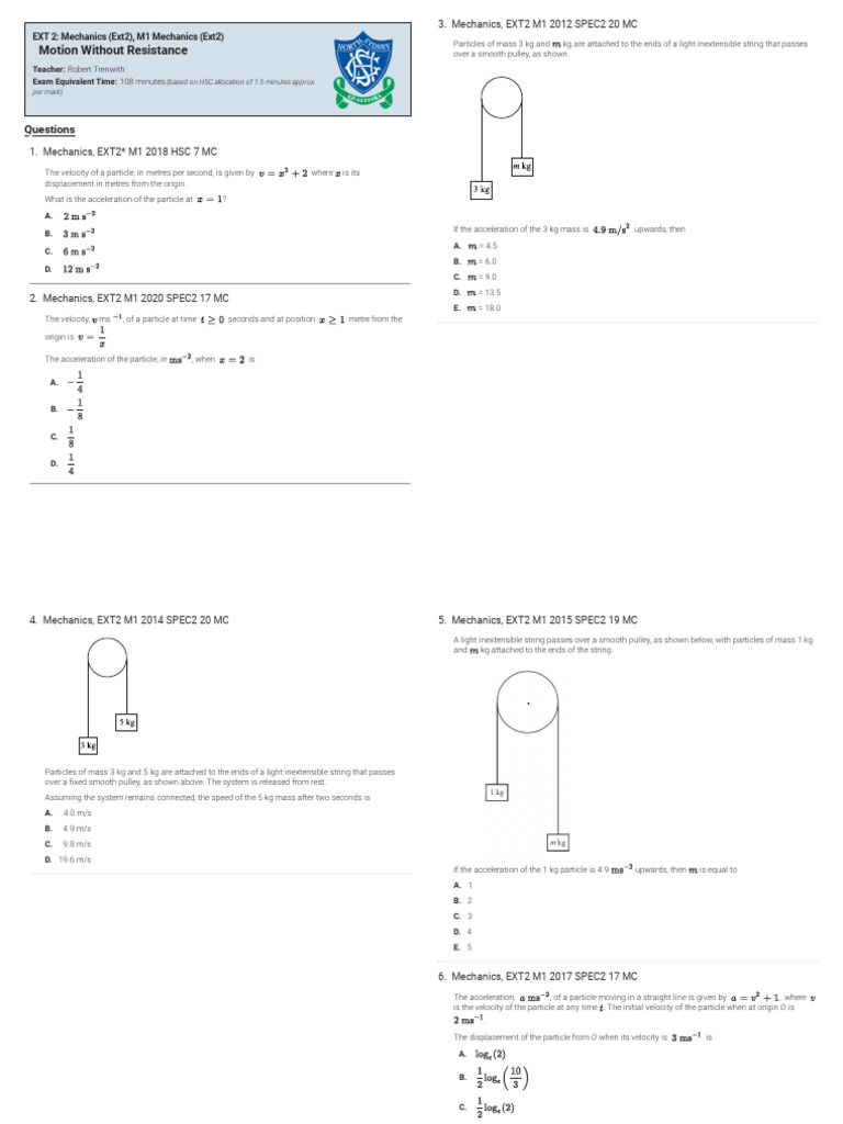 Mechanics Exam Questions and Solutions | PDF | Acceleration | Velocity