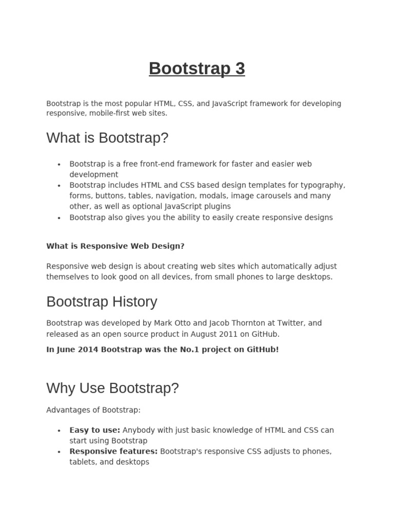 Introduction to Bootstrap 3 Framework | PDF | Bootstrap (Front End ...