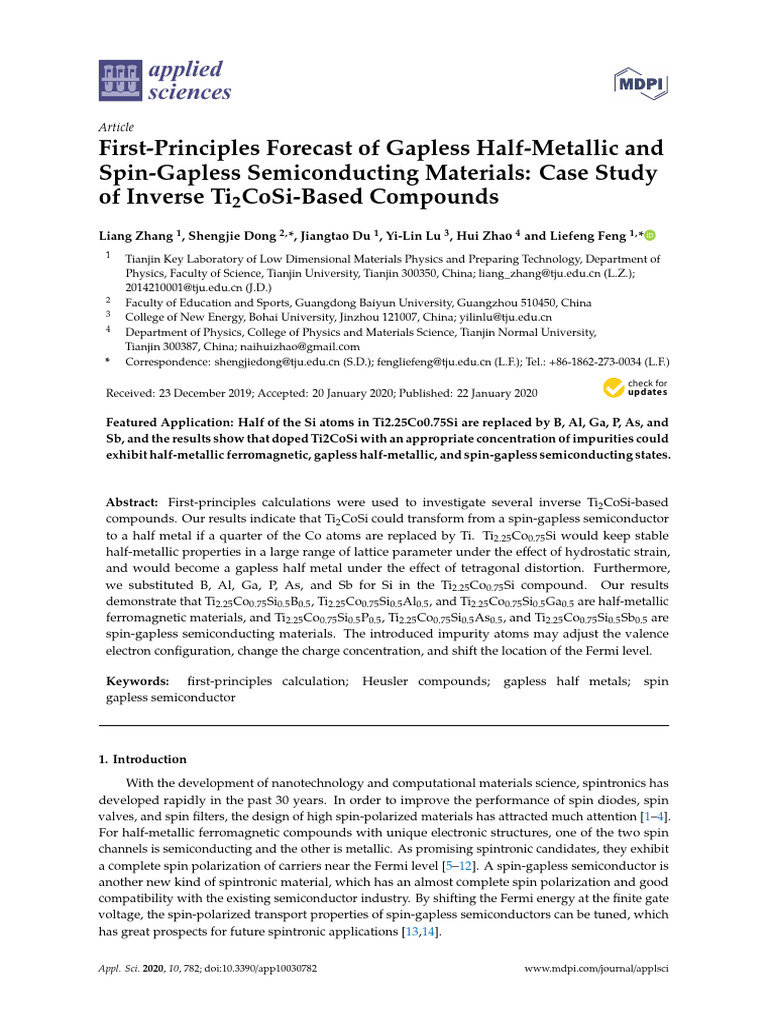 Gapless Half-Metallic Materials Study | PDF | Semiconductors ...