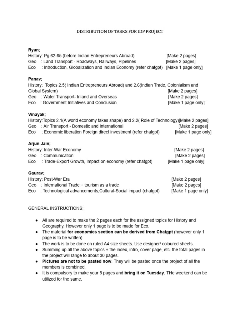 IDP Project Task Distribution Guide | PDF