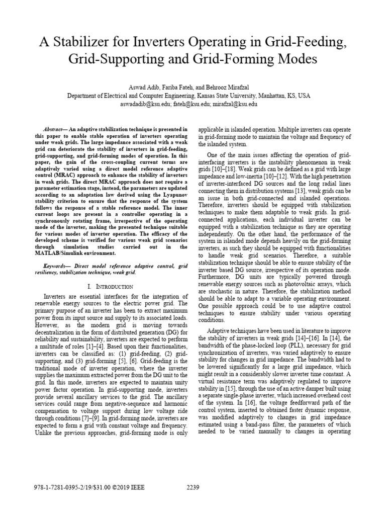 Adaptive Stabilization for Inverters | PDF | Power Inverter ...