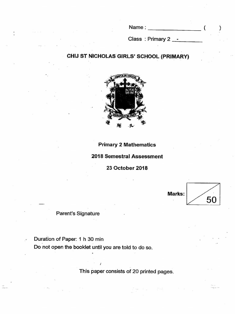 P2 Maths SA2 2018 ST Nicholas Exam Papers | PDF