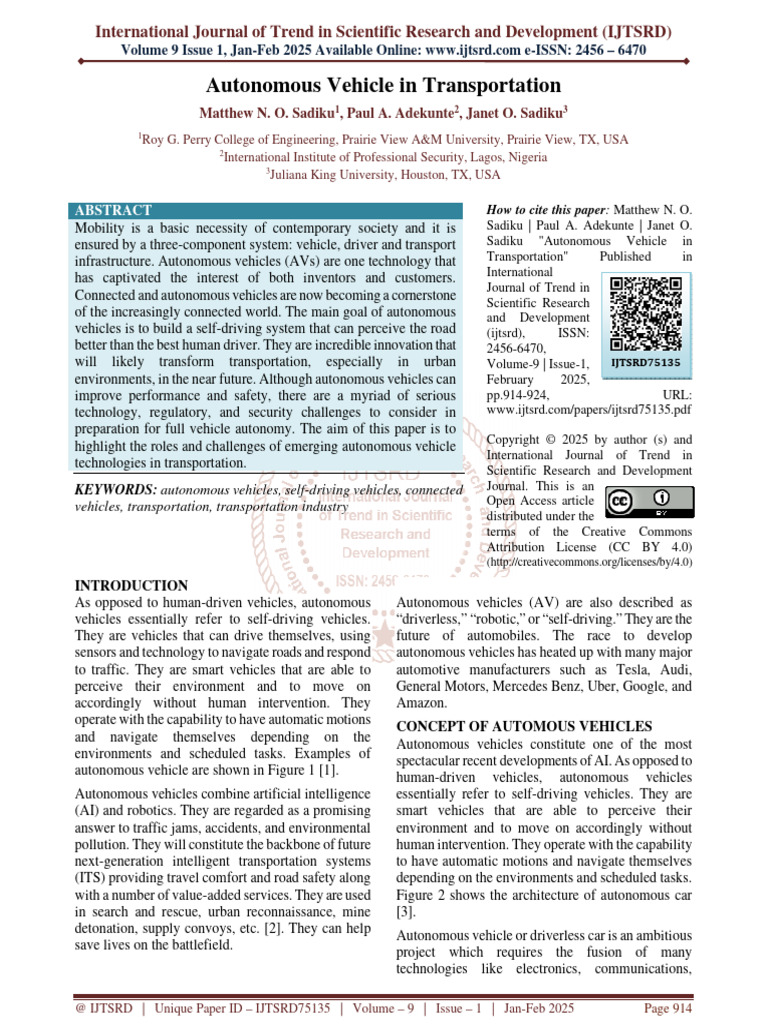 Challenges of Autonomous Vehicles in Transport | PDF | Computer Vision ...
