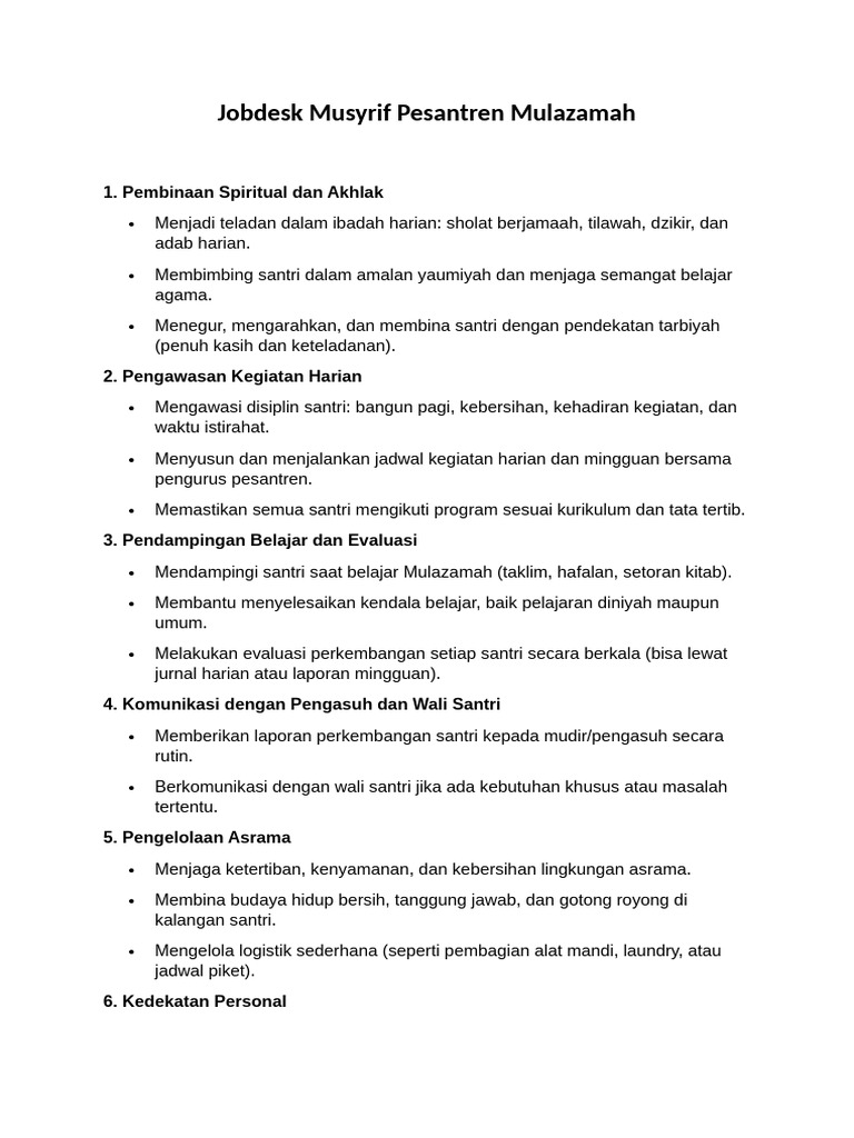 Tugas dan Peran Musyrif Pesantren | PDF