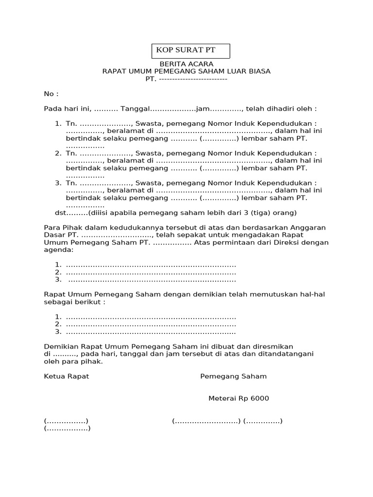 Notulen RUPS PT. [Nama Perusahaan] | PDF