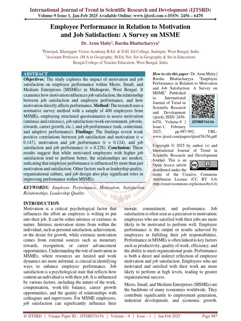 Employee Performance in Relation To Motivation and Job Satisfaction A ...
