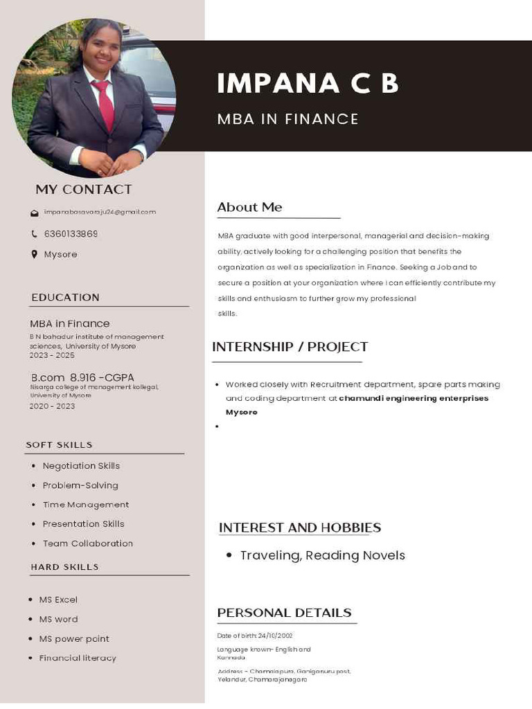 Impana Resume | PDF