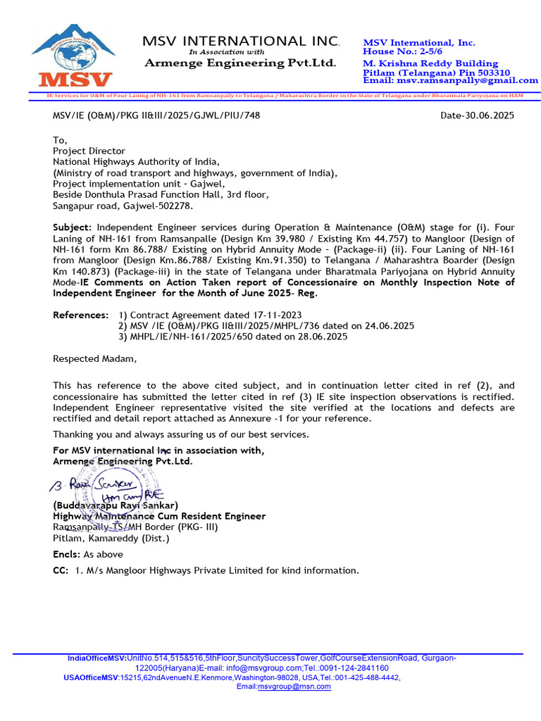 Letter No 748 Dated 30.06.2025 Site Inspection IE Comments | PDF ...