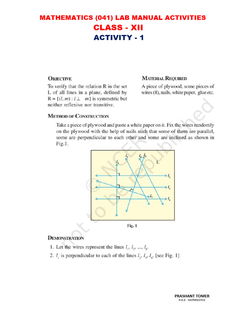Xii (041) .Maths Lab Manual Activities.2025-26 | PDF