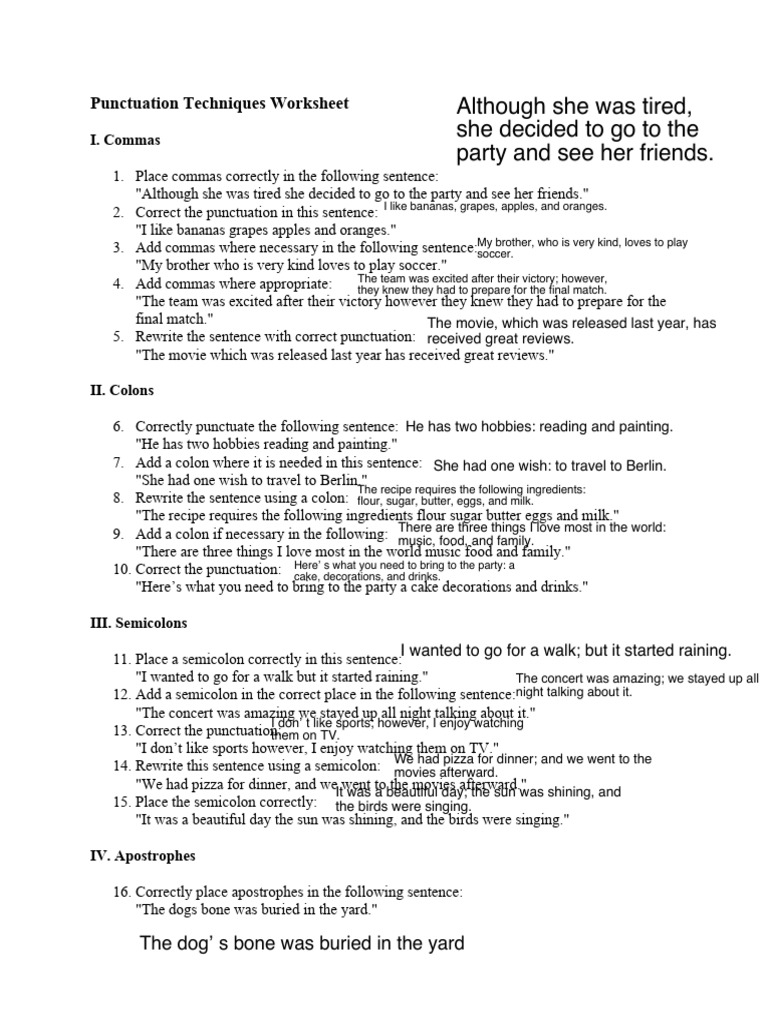Punctuation Techniques Practice Worksheet | PDF | Ellipsis | Punctuation