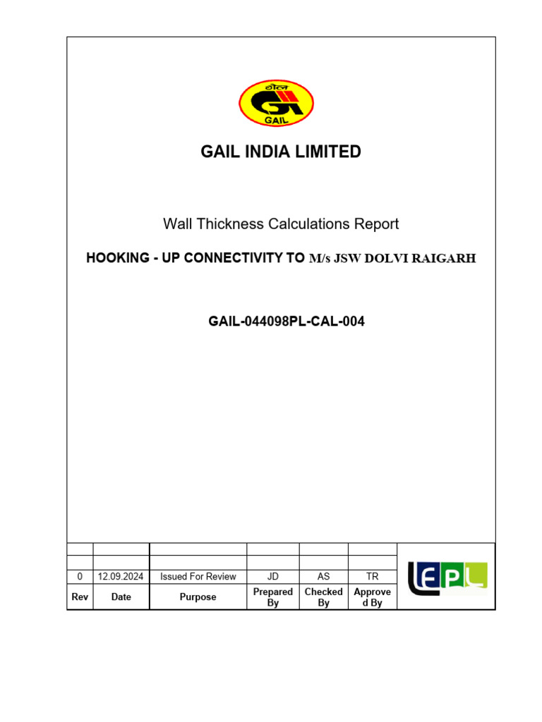 Wall Thickness Calculation for JSW Pipeline | PDF | Pipe (Fluid ...