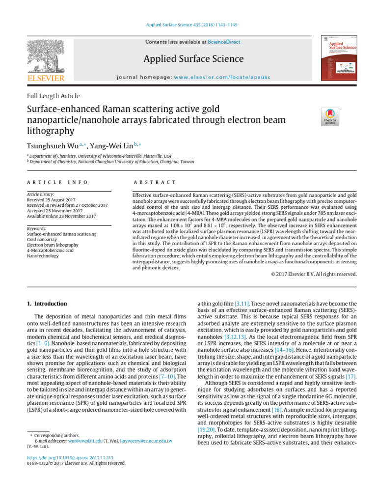 Surface - Enhanced Raman Scattering Active Gold Nanoparticle - Nanohole ...