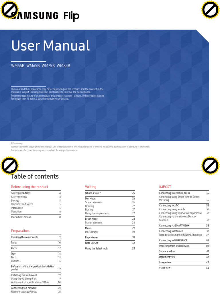 Samsung WM55B/WM65B/WM75B Manual | PDF | Electrical Connector | Ac ...